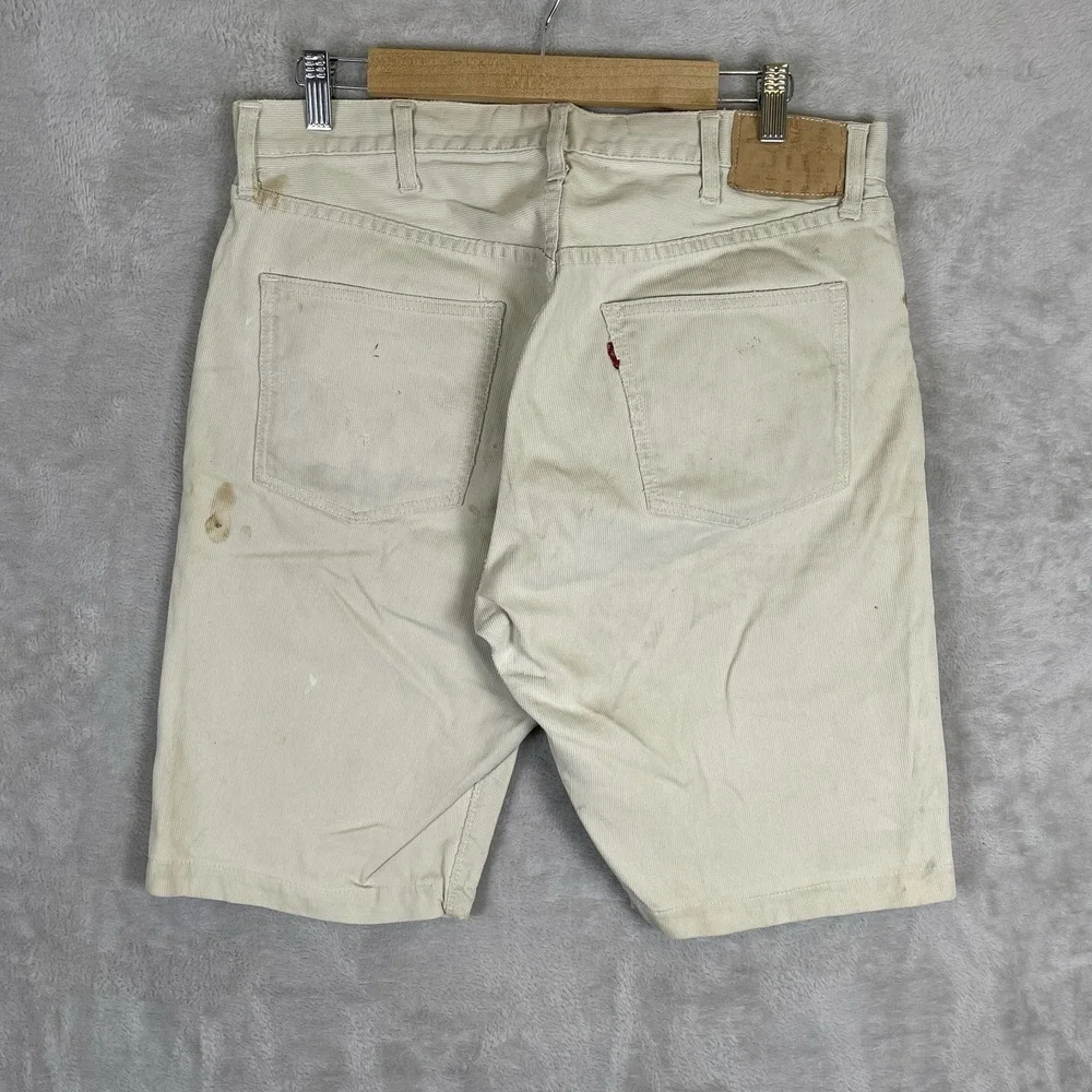 1960s Levis Big E 911B Beige Pique Corduroy Cotton Cut Off Jean Shorts 33x10